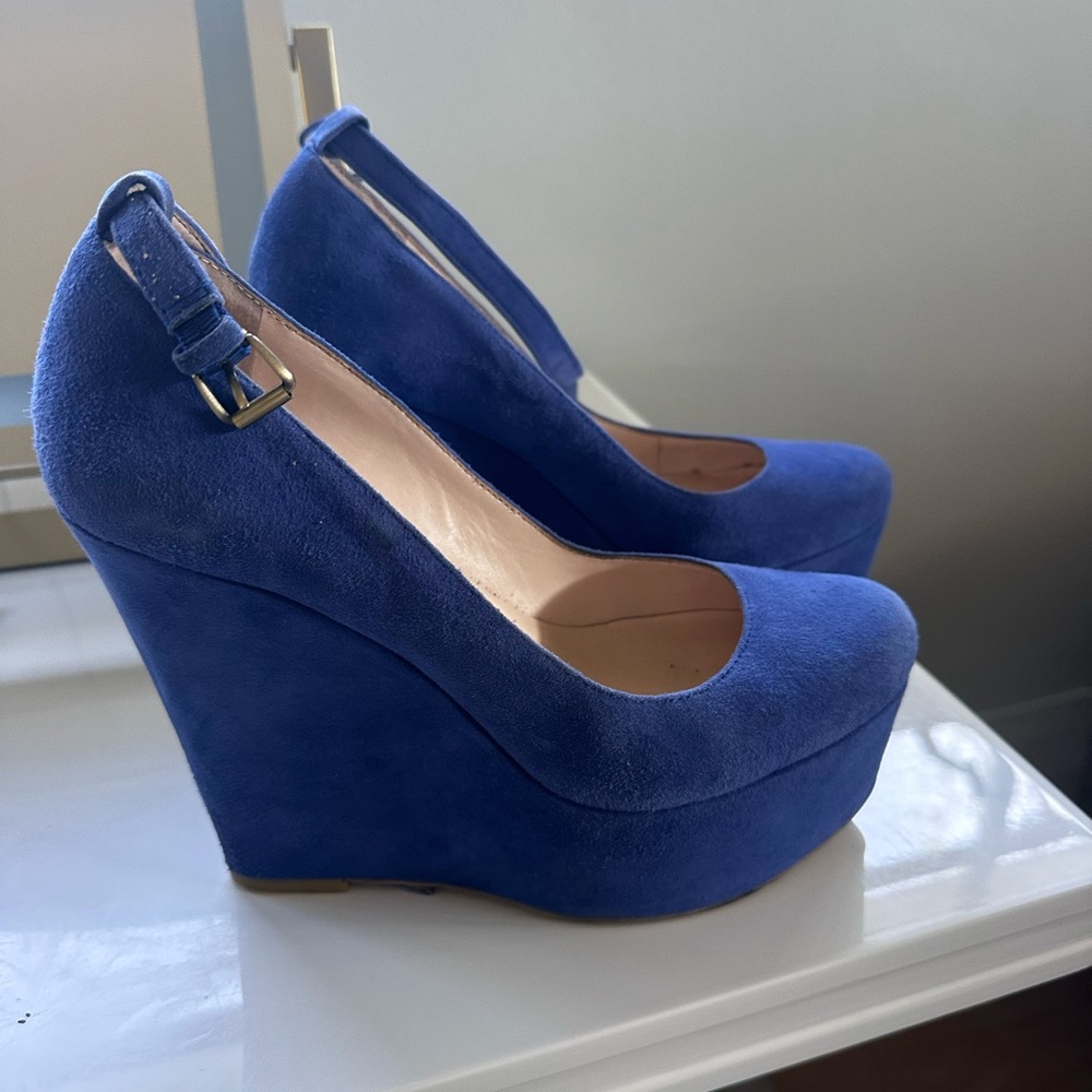 Zara Royal Blue Suede Platform Heels